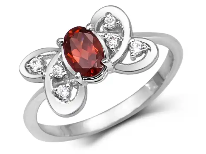 Livraison Mondiale Bague Maniola papillon grenat véritable et zircons pour dame en or blanc 10k