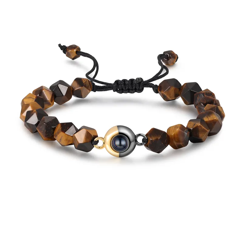 Bracelet Projection de Pierres Oeil de Tigre avec Photo Personnalisée pour Homme Tendance