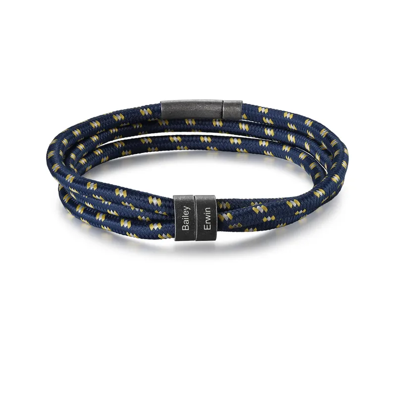 Bracelet Vintage tressé avec 2 Prénoms Personnalisés Bracelet Homme Top Qualité