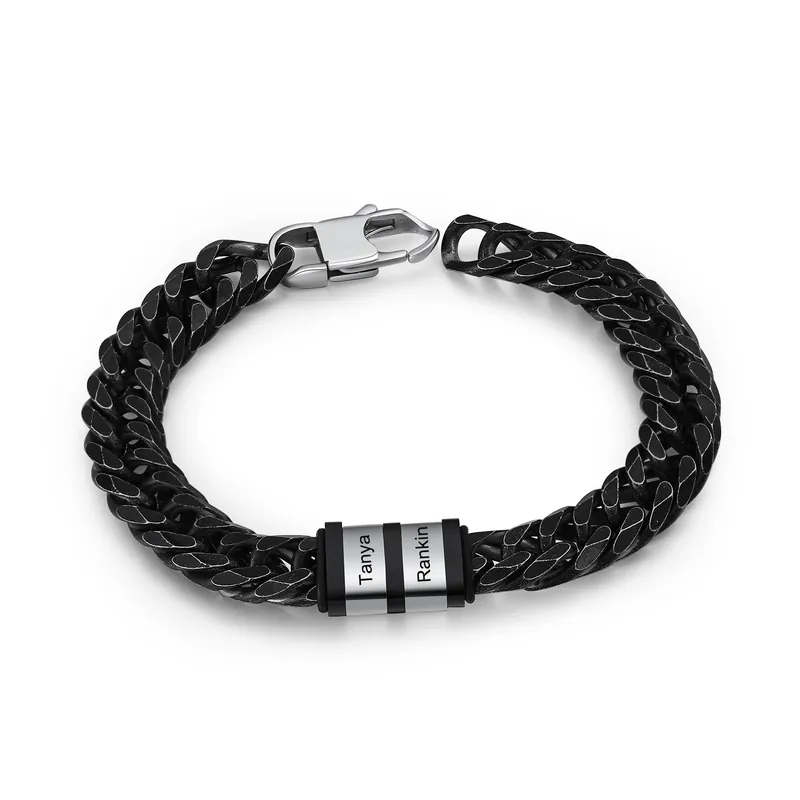 BraceletGourmette en acier inoxydable 2 Prénom Personnalisé Bracelet Homme Offre Spéciale