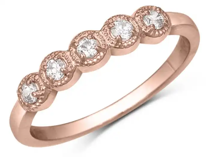 Jonc Malvida semi-éternité millegrain vintage zircons encerclés en or rose 10K pour femme Livraison Mondiale