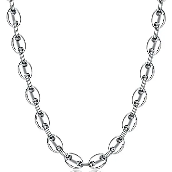 Chaîne collier acier inoxydable grain de café argenté 9 mm Premium