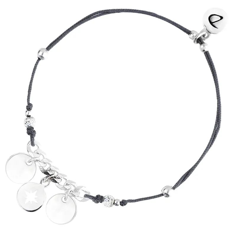 BRACELET CORDON MAILLE ROCK PASTILLES ETOILE DU NORD GRIS Argent 925 Gravable Dernier Modèle
