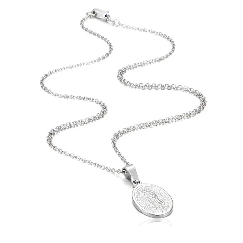 Collier acier inoxydable chaine et pendentif vierge Marie argenté Prix Choc