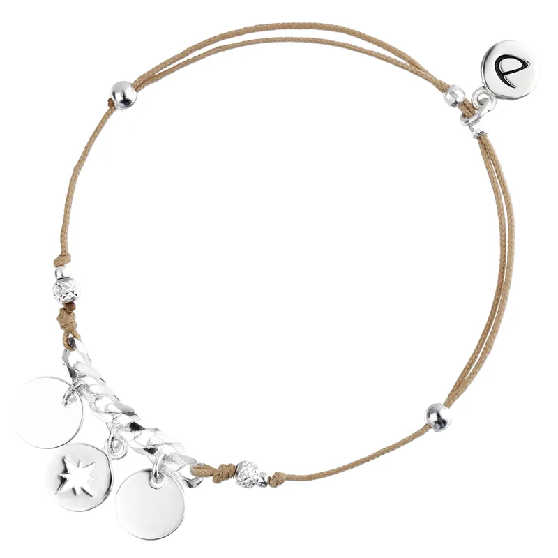 BRACELET CORDON MAILLE ROCK PASTILLES ETOILE DU NORD BEIGE Argent 925 Gravable Acheter Direct