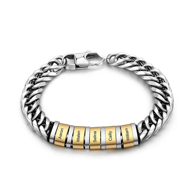 Promotion Bracelet Gourmette en acier inoxydable 5 Prénom Personnalisé Bracelet Homme