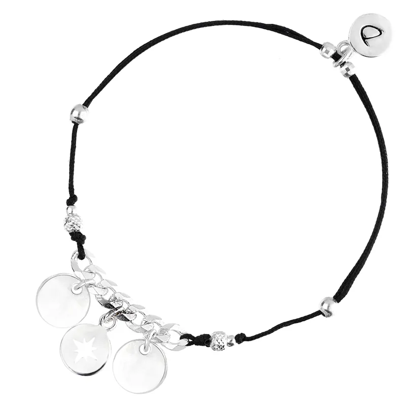 BRACELET CORDON MAILLE ROCK PASTILLES ETOILE DU NORD NOIR Argent 925 Gravable Prix Cassé