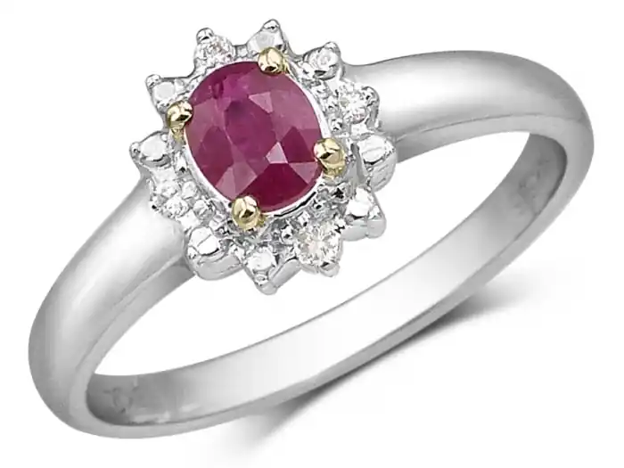 Bague classique Kate rubis ovale et diamants en or 14k blanc et jaune pour femme Commander Maintenant