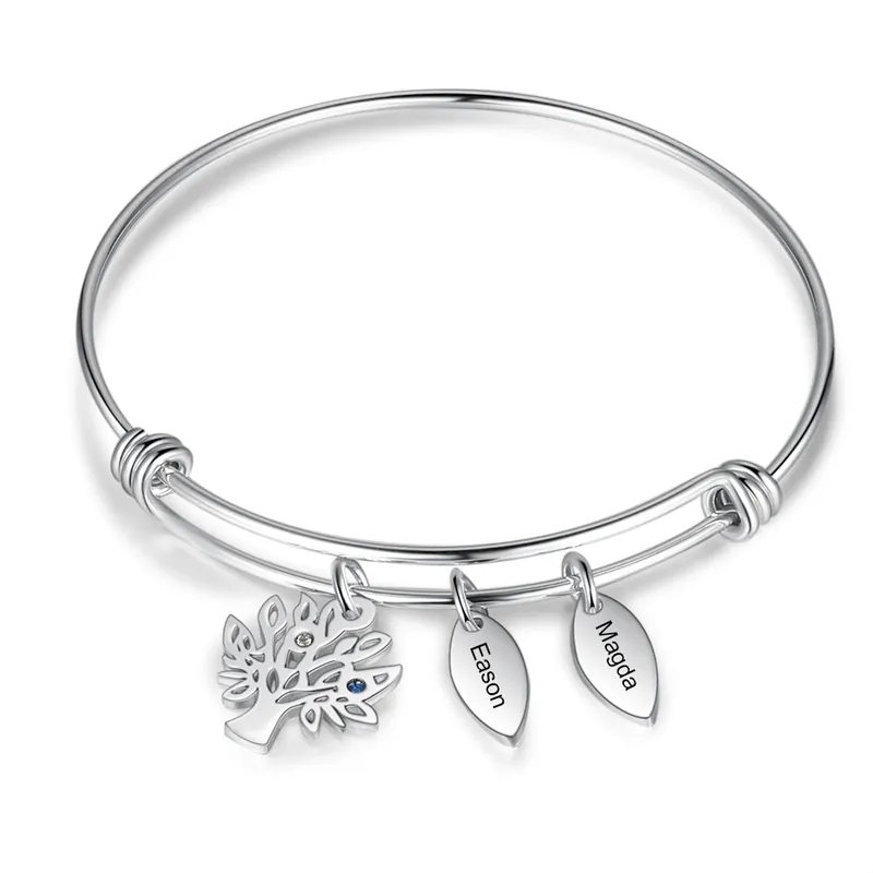 À Ma Mamie - Bracelet Arbre généalogique 2 Prénom Personnalisé 2 Pierre de Naissance Réduction