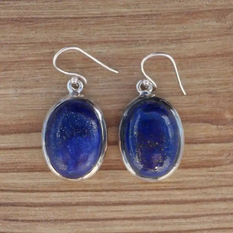 Vente Directe Boucles d'oreilles argent et grosse pierre ovale Lapis lazuli (bleu)