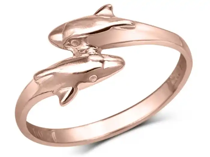 Meilleur Prix Bague Delphine deux dauphins en or rose 10k pour jeune femme