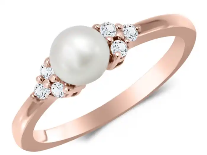 Bague Aya perle de culture et et trio de diamants en or rose 10k pour femme Solde
