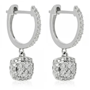 Prix Bas Boucles d'oreilles Or Blanc 375/1000 "Quadra" Diamant 0,30 ct/72
