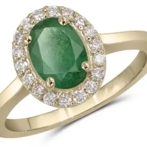 Super Prix Bague Lumina émeraude ovale et halo de diamants en jaune 14k pour femme
