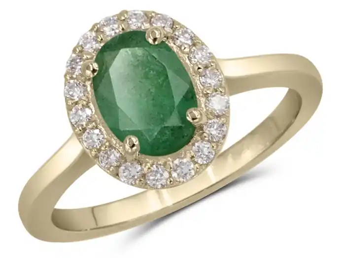 Super Prix Bague Lumina émeraude ovale et halo de diamants en jaune 14k pour femme