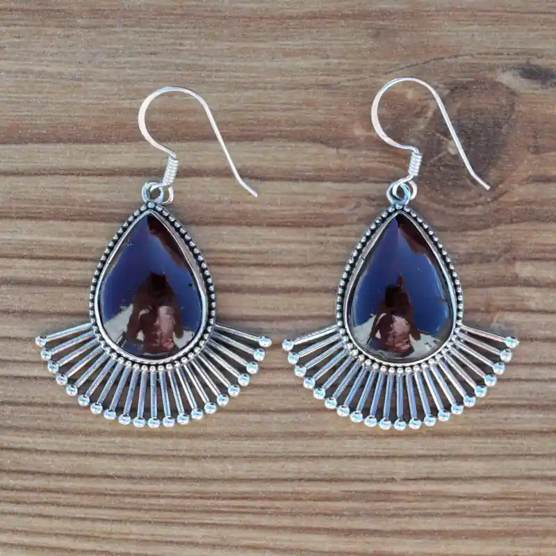 Grandes boucles gouttes pierre Grenat et rayons en argent (rouge) Prix Choc