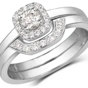 Set d'alliances Cloédie à diamants halo forme coussin en or jaune 14k Original