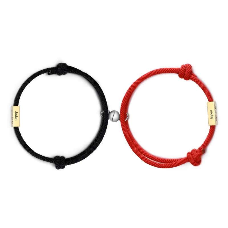 2PCS Bracelets 2 Prénoms Personnalisés bracelet en commun pour Un couple Bracelet Noeud Coulissant Achat Immédiat