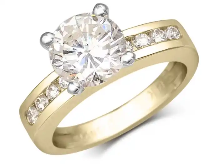 Artisanat Bague Paris solitaire pavé diamant 2 carats central en or jaune 14k pour femmes
