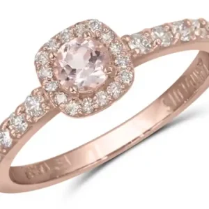 Acheter En Ligne Bague Chloe morganite halo coussin et jonc scintillant en diamants rose gold 14k