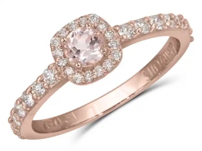 Acheter En Ligne Bague Chloe morganite halo coussin et jonc scintillant en diamants rose gold 14k