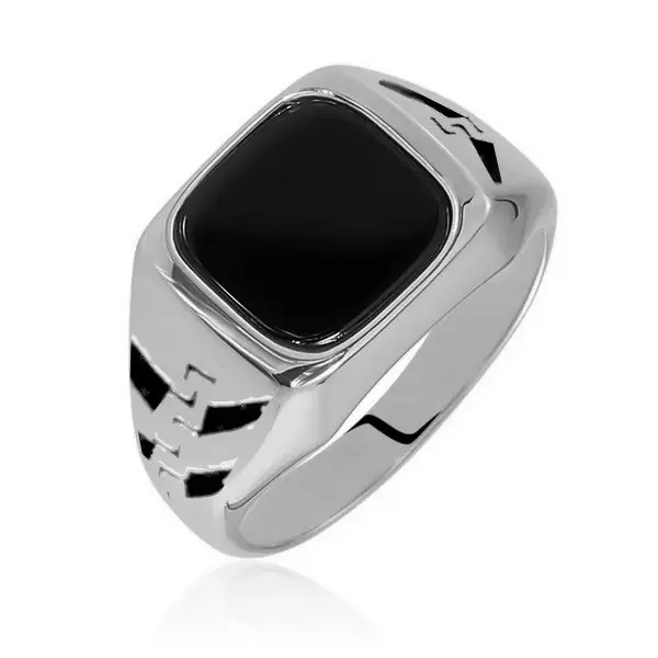 Bague chevalière acier 316 noir et argent Édition Limitée