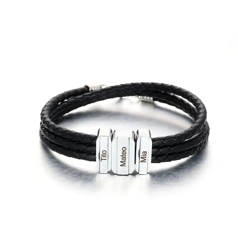 Bracelet Cuir tressé 3 Prénoms Personnalisés Bracelet Homme Meilleur Choix