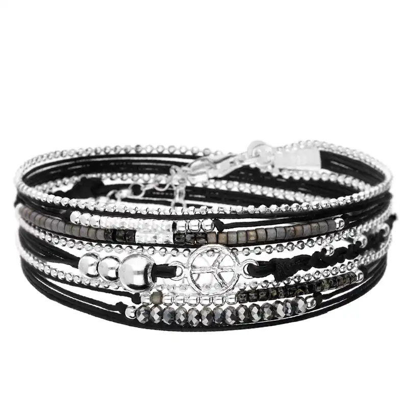 BRACELET MULTI-TOURS PEACE NOIR GRIS FONCÉ Nouveauté