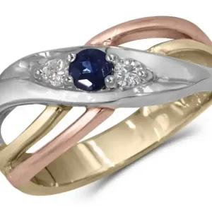 Prix Choc Bague Vitalis trinité saphir bleu et diamants en or 10k trois tons pour femme