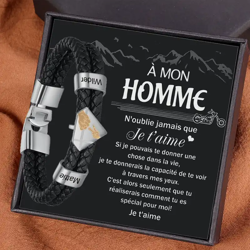 À mon Homme - Bracelet 2 Prénoms Personnalisés en Acier inoxydable Achat Immédiat