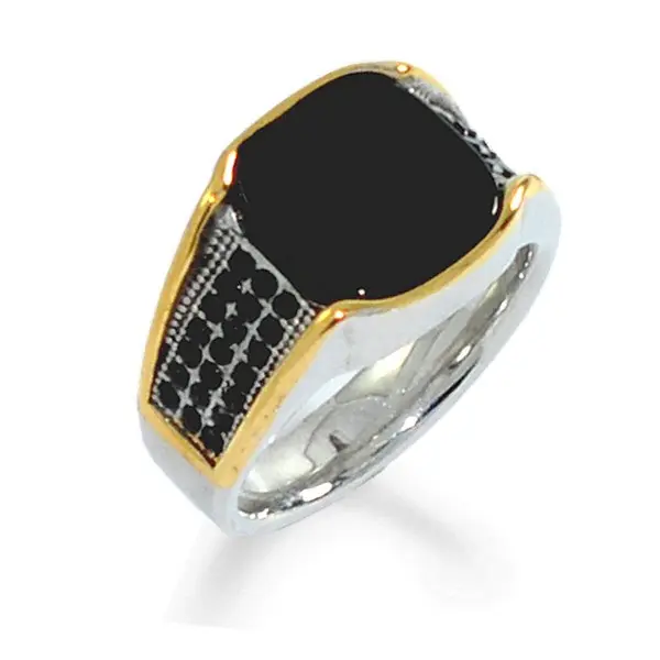 Bague sublime chevalière acier 316 noir, or argenté Réduction