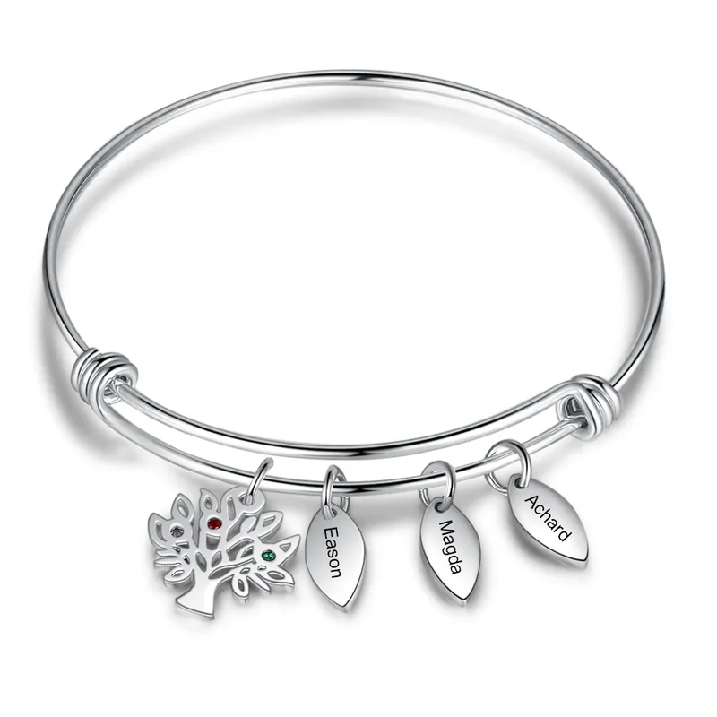 Bon Marché À Ma Mamie - Bracelet Arbre généalogique 3 Prénom Personnalisé 3 Pierre de Naissance