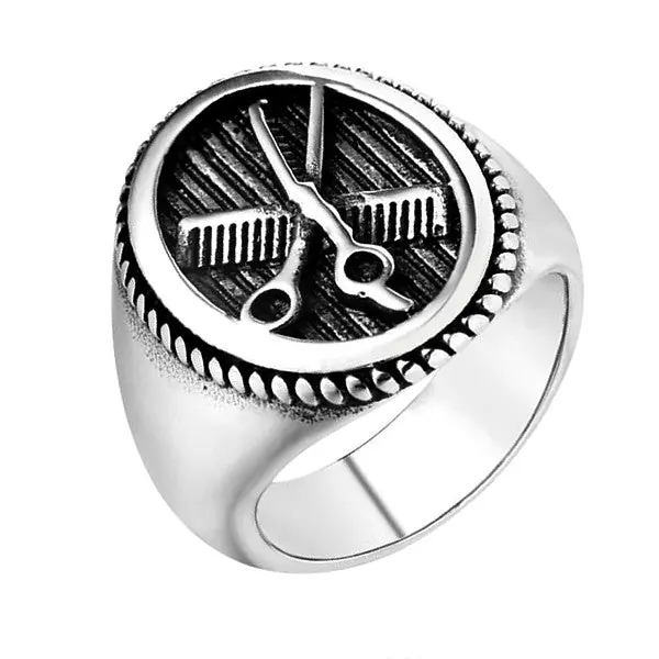 Bague chevalière peigne ciseaux acier 316 Satisfait Ou Remboursé