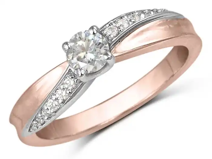 Meilleur Prix Bague Eliza solitaire pavé diagonale à diamants en or 14k 2 tons pour femmes