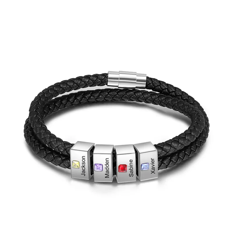 Quantité Limitée Bracelet 4 Prénom Personnalisé Avec 4 pierre de naissance Bracelet Homme