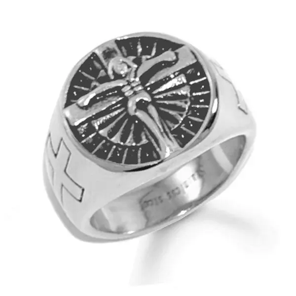 Bague chevalière Christ acier 316 Remise