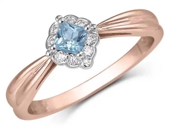 Bague Joana topaze bleue et halo dediamants en or blanc 14k pour femmes Paiement Sécurisé