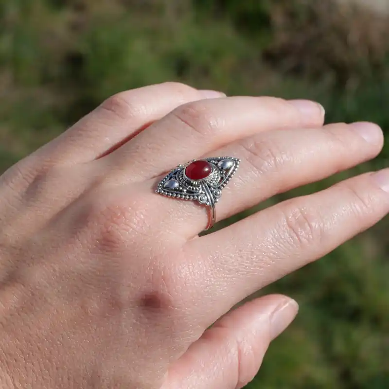 Prix Cassé Bague fine ethnique Cornaline et argent cisele (orange) T52\\/54\\/55\\/57