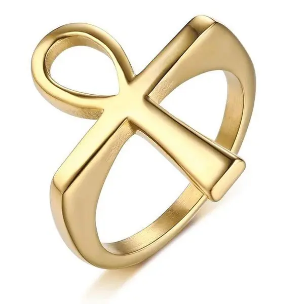 Bague acier 316 croix de vie or Jusqu’à Épuisement Des Stocks