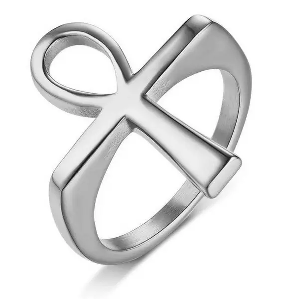Bague acier 316 croix de vie argenté Quantité Limitée