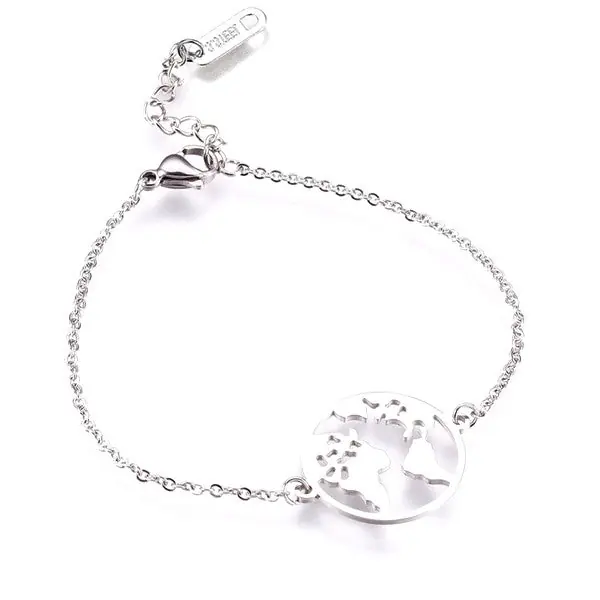 Bracelet acier couleur argent terre globe Commander Maintenant