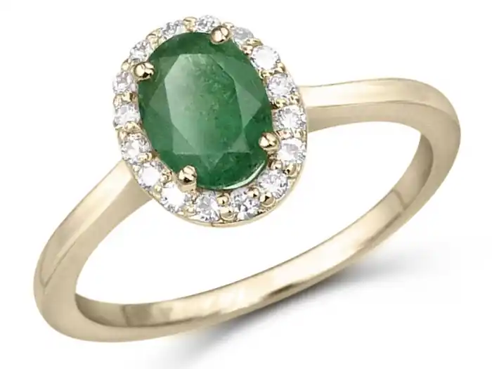 Commander Vite Bague Bristol émeraude ovale et halo de diamants en or jaune 14k pour femme