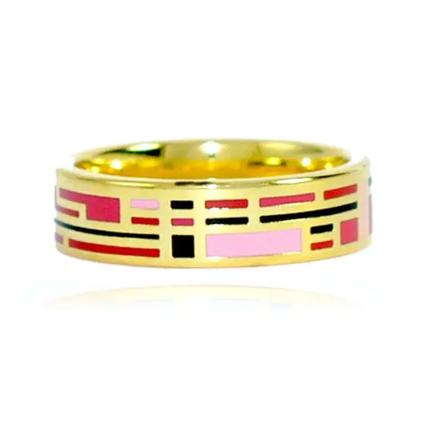Authentique Bague acier inoxydable or émail couleur rose rouge noir