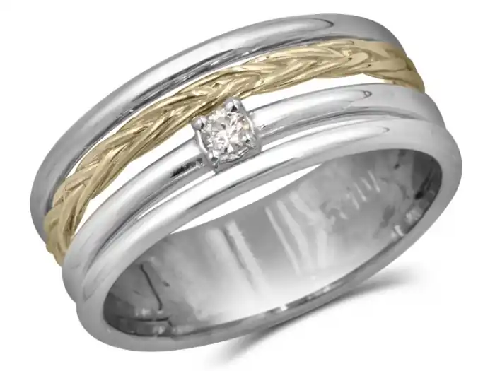 Bague Concerto solitaire à diamant design tresse en or blanc et jaune 10k Prix Promo