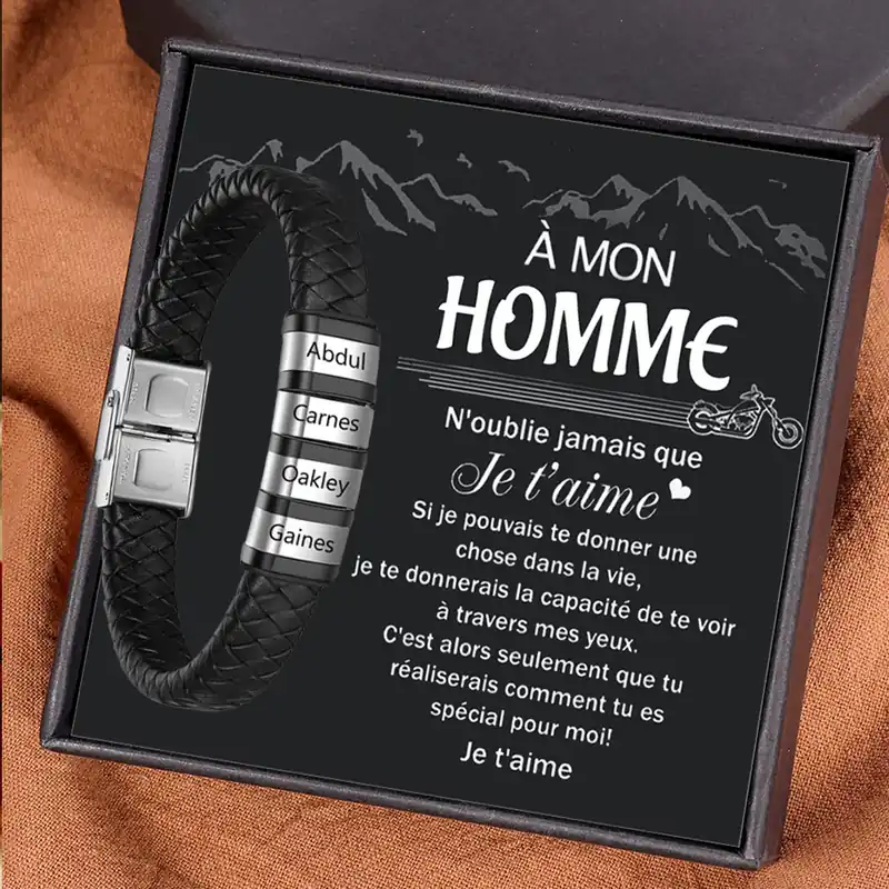 Seulement Aujourd’hui À mon Homme - Bracelet Cuir tressé 4 Prénoms Personnalisés Bracelet Homme