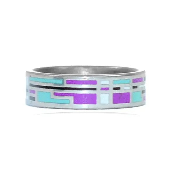 Nouvelle Collection Bague acier inoxydable émail couleur bleu noir blanc violet