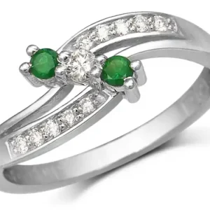 Premium Bague Inès trinité diagonale émeraudes et diamants en or blanc 14k pour femme