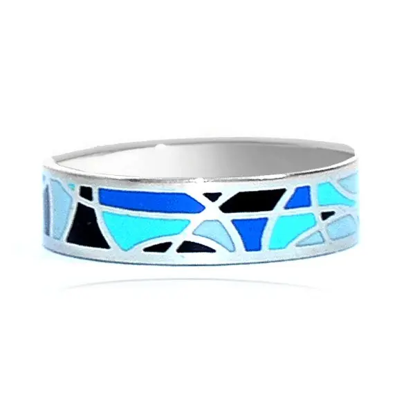 Prix Choc Bague acier inoxydable émail couleur bleu blanc noir