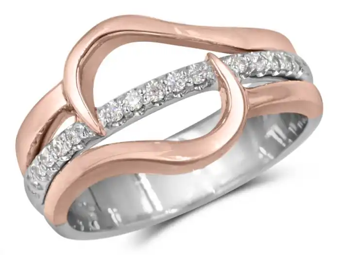 Garantie Incluse Bague Sirena semi-éternité scintillant et double ruban en or 10k blanc et rose pour femme