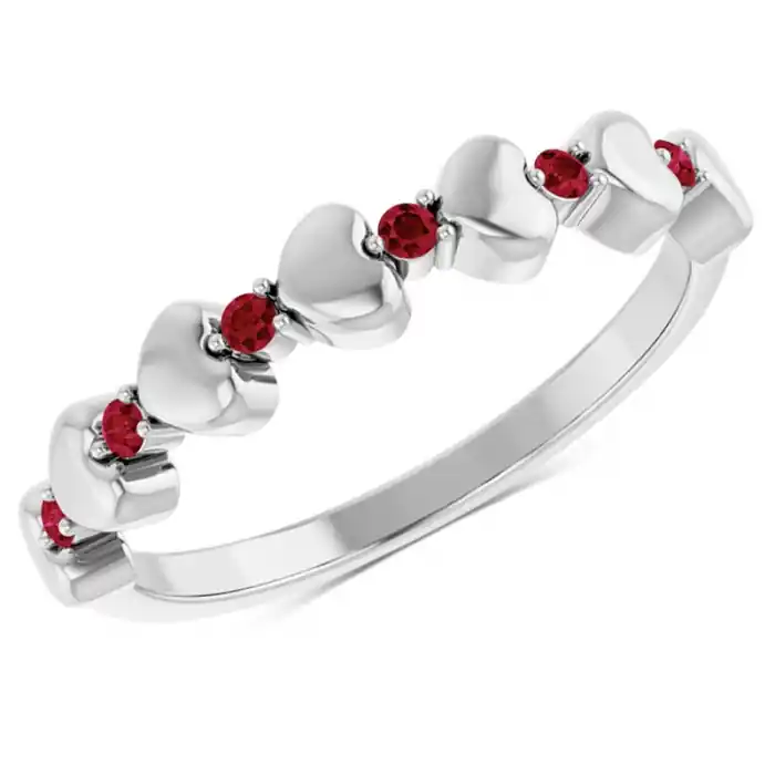 Commande En Gros Bague familiale Lovine coeur polis et rubis de laboratoire 6 pierres de naissance en or blanc 10k pour femme